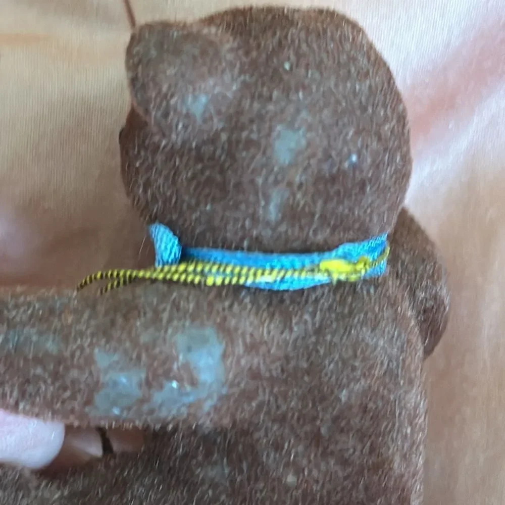 Vintage EH brand flocked‎ brown bear Christmas tree ornament